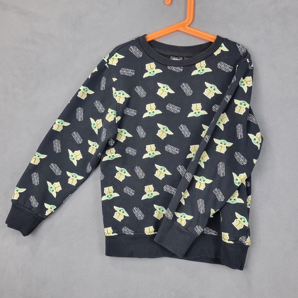 Star Wars Sweatshirt Grogu Kids Medium Black Cotton Baby Yoda Fleece Pullover